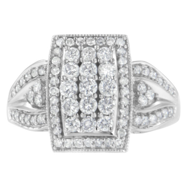 10K White Gold 1.0 Cttw Diamond Rectangular Cushion Shaped Cluster Halo Flared Band Cocktail Fashion Ring (H-I Color, SI2-I1 Clarity) - Size 6