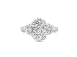 10K White Gold 1.0 Cttw Diamond Oval Cluster with Halo Vintage-Inspired Art Deco Buckle Style Statement Ring (G-H Color, SI1-SI2 Clarity) - Size 7-1/4