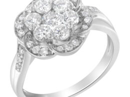 14K White Gold Floral Cluster Diamond Ring (1.0 Cttw, H-I Color, SI2-I1 Clarity) - Size 6-1/2