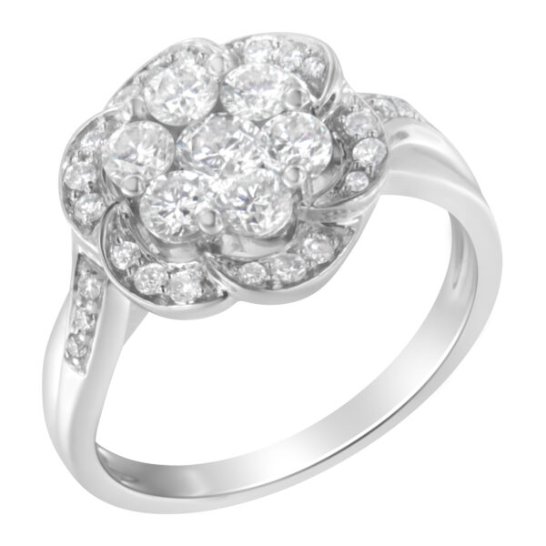14K White Gold Floral Cluster Diamond Ring (1.0 Cttw, H-I Color, SI2-I1 Clarity) - Size 6-1/2