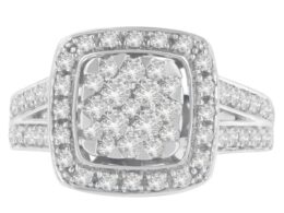 10K White Gold Diamond Cluster Ring (1 Cttw, H-I Color, SI2-I1 Clarity) - Size 6-1/2