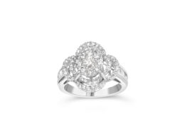 14K White Gold 1.0 Cttw Round & Baguette Cut Diamond Floral Cluster Quatrefoil Channel Set Band Cocktail Statement Ring (H-I Color, SI2-I1 Clarity) - Size 6-3/4