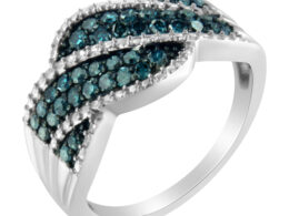 .925 Sterling Silver Treated Blue Color Diamond cocktail Ring (1/2 Cttw, Treated Blue Color, I2-I3 Clarity) - Size 6-3/4