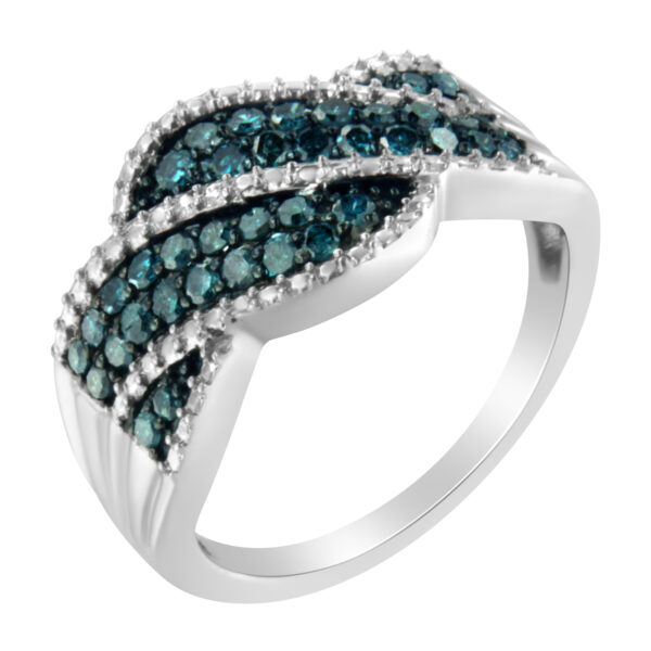 .925 Sterling Silver Treated Blue Color Diamond cocktail Ring (1/2 Cttw, Treated Blue Color, I2-I3 Clarity) - Size 7