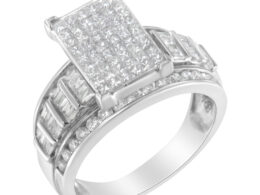 14K White Gold 2.0 Cttw Mixed-Cut Diamond Rectangle Invisible-Set Composite Cluster Ring with Bar- and Channel-Set Band (H-I Color, SI2-I1 Clarity) - Size 5