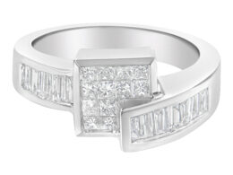 14K White Gold Princess and Baguette-cut Diamond Ring (1 1/3 Cttw, G-H Color, SI2-I1 Clarity) - Size 6-3/4