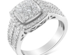 10K White Gold Diamond Cluster Ring (1 Cttw, H-I Color, I1-I2 Clarity) - Size 6-3/4