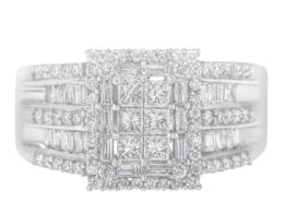 10K White Gold Diamond Cluster Ring (1 cttw, H-I Color, I1-I2 Clarity)