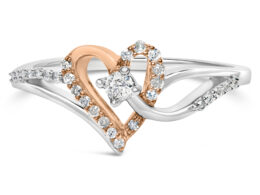 10K Rose Gold Plated .925 Sterling Silver 1/5 Cttw Diamond Two Tone Open Heart Promise or Fashion Ring (I-J Color, I2-I3 Clarity) - Size 6-1/2
