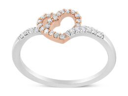 14K Rose Gold Plated and White .925 Sterling Silver 1/5 Cttw Round-Cut Diamond Open Heart Promise Ring (I-J Color, I2-I3 Clarity)  - Ring Size 8