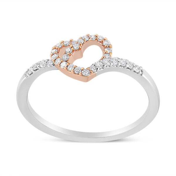 14K Rose Gold Plated and White .925 Sterling Silver 1/5 Cttw Round-Cut Diamond Open Heart Promise Ring (I-J Color, I2-I3 Clarity)  - Ring Size 9