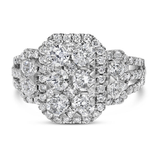 14K White Gold 2 1/4 Cttw Diamond Cocktail Cluster Ring (G-H Color, SI2-I1 Clarity) - Size 7