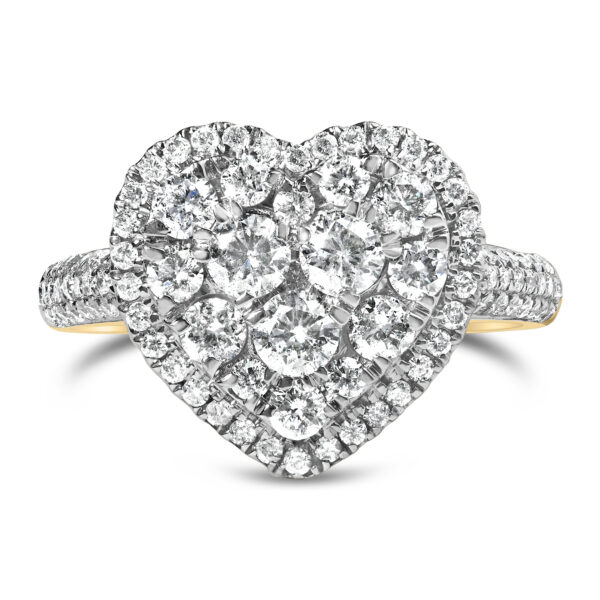 14K Yellow Gold 1 1/2 Cttw Diamond Heart Shaped Composite Ring (H-I Color, SI2-I1 Clarity) - Ring Size 7
