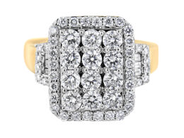 14K Yellow Gold 2 1/4 Cttw Round and Baguette-Cut Diamond Emerald Shape with Halo Cocktail Ring (H-I Color, SI1-SI2 Clarity) - Ring Size 7