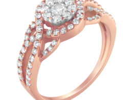 10K Rose Gold 3/4 Cttw Diamond Floral Cluster Head and Twisted Shank Cocktail  Ring (H-I Color, SI1-SI2 Clarity)- Size 5