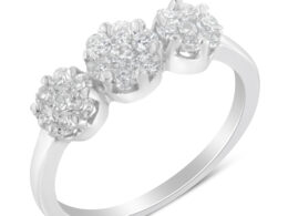 14K White Gold Three-Stone Cluster Diamond Ring (0.7 Cttw, H-I Color, SI2-I1 Clarity) - Size 4-1/2