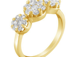 14K Yellow Gold 1-1/4 Cttw Brilliant Cut Diamond Three Round Floral Clusters Engagement or Fashion Ring (H-I Color, SI2-I1 Clarity) - Size 6