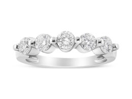 14K White Gold 1.00 Cttw Brilliant Round Cut Diamond 5-Stone Band Ring (H-I Color, SI2-I1 Clarity) - Ring Size 7