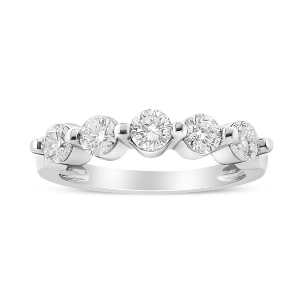 14K White Gold 1.00 Cttw Brilliant Round Cut Diamond 5-Stone Band Ring (H-I Color, SI2-I1 Clarity) - Ring Size 7
