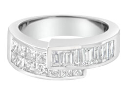 14K White Gold 2.0 Cttw Channel-Set Princess and Baguette-Cut Diamond Bypass Ring Band (G-H Color, SI1-SI2 Clarity) - Ring Size 6.5