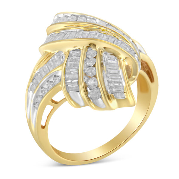 10K Yellow Gold Plated .925 Sterling Silver 1.0 Cttw Round & Baguette Diamond Knot Channel Statement Ring (I-J Color, I2-I3 Clarity) - Size 8