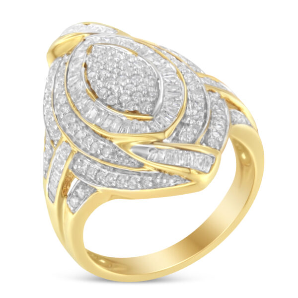 10K Yellow Gold Plated .925 Sterling Silver & 1-1/5 Cttw Diamond Marquise Shaped Cluster Cocktail Fashion Ring (I-J Color, I2-I3 Clarity) - Size 7