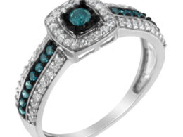 .925 Sterling Silver Treated Blue Miracle-Set Diamond Engagement Ring (1/2 Cttw, J-K Color, I1-I2 Clarity) - Size 6