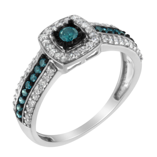 .925 Sterling Silver Treated Blue Miracle-Set Diamond Engagement Ring (1/2 Cttw, J-K Color, I1-I2 Clarity) - Size 7