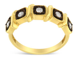 10K Yellow Gold Flashed .925 Sterling Silver Miracle-Set Diamond 5-Stone Ring Band (1/4 Cttw, J-K Color, I2-I3 Clarity) - Size 8