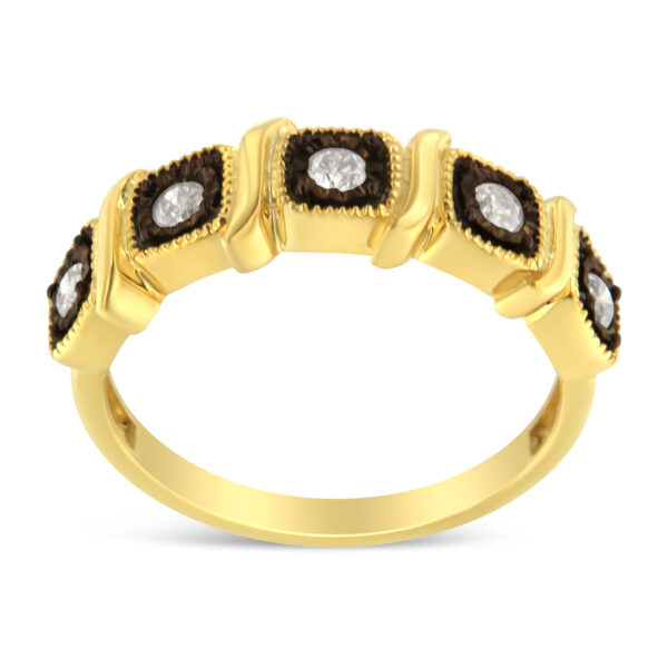 10K Yellow Gold Flashed .925 Sterling Silver Miracle-Set Diamond 5-Stone Ring Band (1/4 Cttw, J-K Color, I2-I3 Clarity) - Size 6-1/2