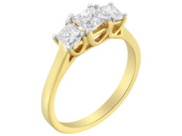 10K Yellow Gold Princess-Cut Diamond Three Stone Band Ring (1 Cttw, J-K Color, I1-I2 Clarity) - Size 6