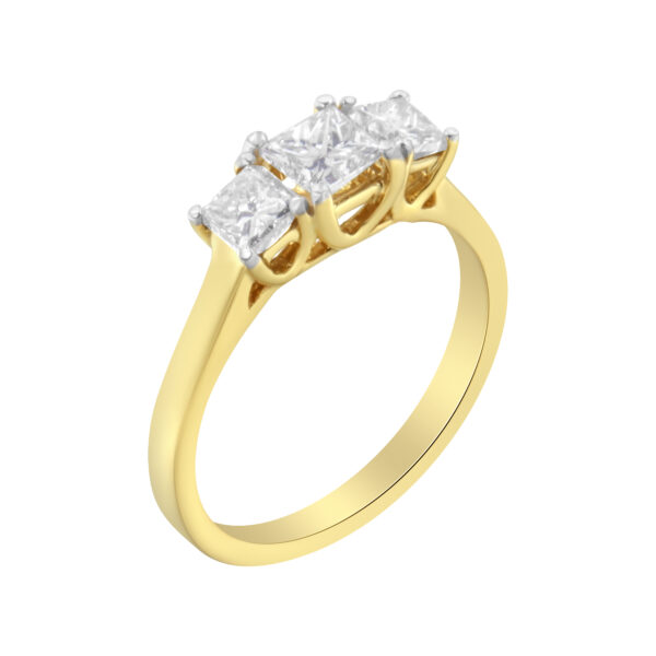10K Yellow Gold Princess-Cut Diamond Three Stone Band Ring (1 Cttw, J-K Color, I1-I2 Clarity) - Size 6-1/2