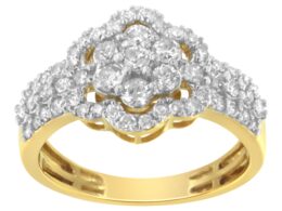 10K Yellow Gold Plated .925 Sterling Silver Diamond Flower Cluster Ring (1 Cttw, I2-I3 Clarity, J-K Color) - Size 6