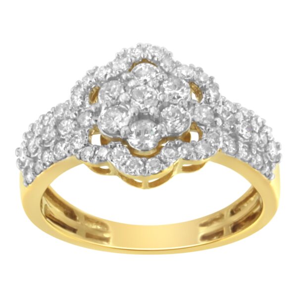 10K Yellow Gold Plated .925 Sterling Silver 1.0 Cttw Diamond Flower Cluster Open Halo Floral Ring (J-K Color, I2-I3 Clarity) - Size 7