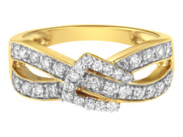 10K Yellow Gold Plated .925 Sterling Silver 1/2 cttw Round-Cut Diamond "Belt Buckle" Crossover Ring (J-K Color, I2-I3 Clarity) - Size 6