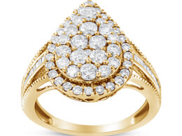 10K Yellow Gold Plated .925 Sterling Silver 1 1/2 Cttw Round-Cut Diamond Cocktail Ring (I-J Color, I1-I2 Clarity) - Size 5