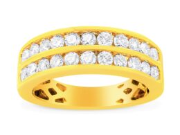 10K Yellow Gold Two-Row Diamond Band Ring (1 Cttw, J-K Color, I1-I2 Clarity) - Size 6