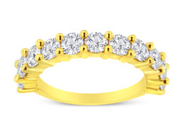 14K Yellow Gold Plated .925 Sterling Silver 1.00 Cttw Round-Cut Diamond 11 Stone Wedding Band Ring (J-K Color, I1-I2 Clarity) - Size 6