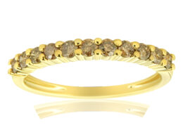 10K Yellow Gold Plated .925 Sterling Silver 1/4 Cttw Champagne Diamond 11 Stone Band Ring (K-L Color, I1-I2 Clarity) - Size 5
