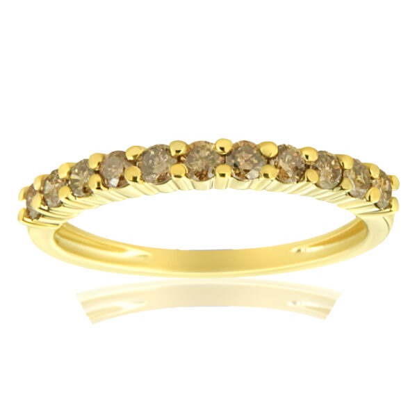 10K Yellow Gold Plated .925 Sterling Silver 1/4 Cttw Champagne Diamond 11 Stone Band Ring (K-L Color, I1-I2 Clarity) - Size 6