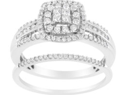 10K White Gold 1/2 cttw Round and Princess-Cut Diamond Engagement Ring and Band Set (H-I Color, I1-I2 Clarity) - Size 6