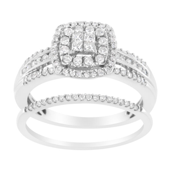 10K White Gold 1/2 cttw Round and Princess-Cut Diamond Engagement Ring and Band Set (H-I Color, I1-I2 Clarity) - Size 6
