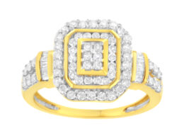 10K Yellow Gold Flash Plated .925 Sterling Silver 3/4 Cttw Diamond Cluster Ring (I-J Color, I1-I2 Clarity) - Size 6