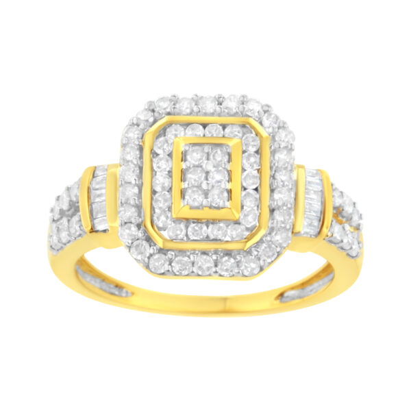 10K Yellow Gold Flash Plated .925 Sterling Silver 3/4 Cttw Diamond Cluster Ring (I-J Color, I1-I2 Clarity) - Size 6