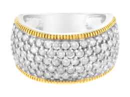 10K Yellow Gold Plated .925 Sterling Silver 2.0 Cttw Prong Set Round Cut Diamond 5 Row Anniversary Band Ring (I-J Color, I2-I3 Clarity) - Size 6
