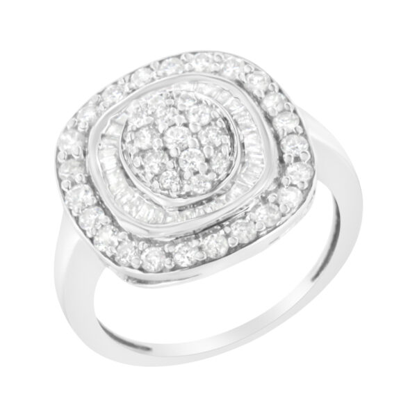 .925 Sterling Silver 1cttw Round and Baguette-Cut Diamond Square Cocktail Ring (I2-I3 Clarity, H-I Color) - Size 8