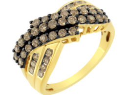 10K Yellow Gold Plated .925 Sterling Silver and Black Rhodium 1 cttw Prong and Channel-Set Round-Cut Diamond Modern Bypass Ring (J-K Color, I1-I2 Clarity) - Size 6