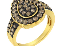 10K Yellow Gold Plated .925 Sterling Silver 1 1/8 cttw Prong-Set Round-Cut Diamond Pear Cocktail Ring (J-K Color, I1-I2 Clarity) - Size 7