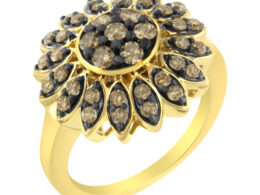 10K Yellow Gold Plated .925 Sterling Silver 1 cttw Prong Set Round-Cut Diamond Floral Cocktail Ring (I1-I2 Clarity, J-K Color) - Size 6