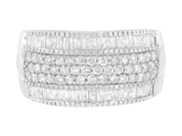 .925 Sterling Silver 1cttw Multi-Row Round and Baguette-Cut Diamond Modern Band Ring (I2-I3 Clarity, H-I Color) - Size 6